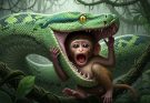 The Helpless Baby Monkey and the Hungry Python
